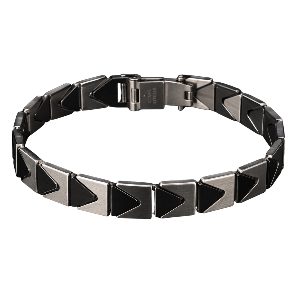 Stainless Steel Triangle Link Bracelet – Silver & Black | Gondi Caboni