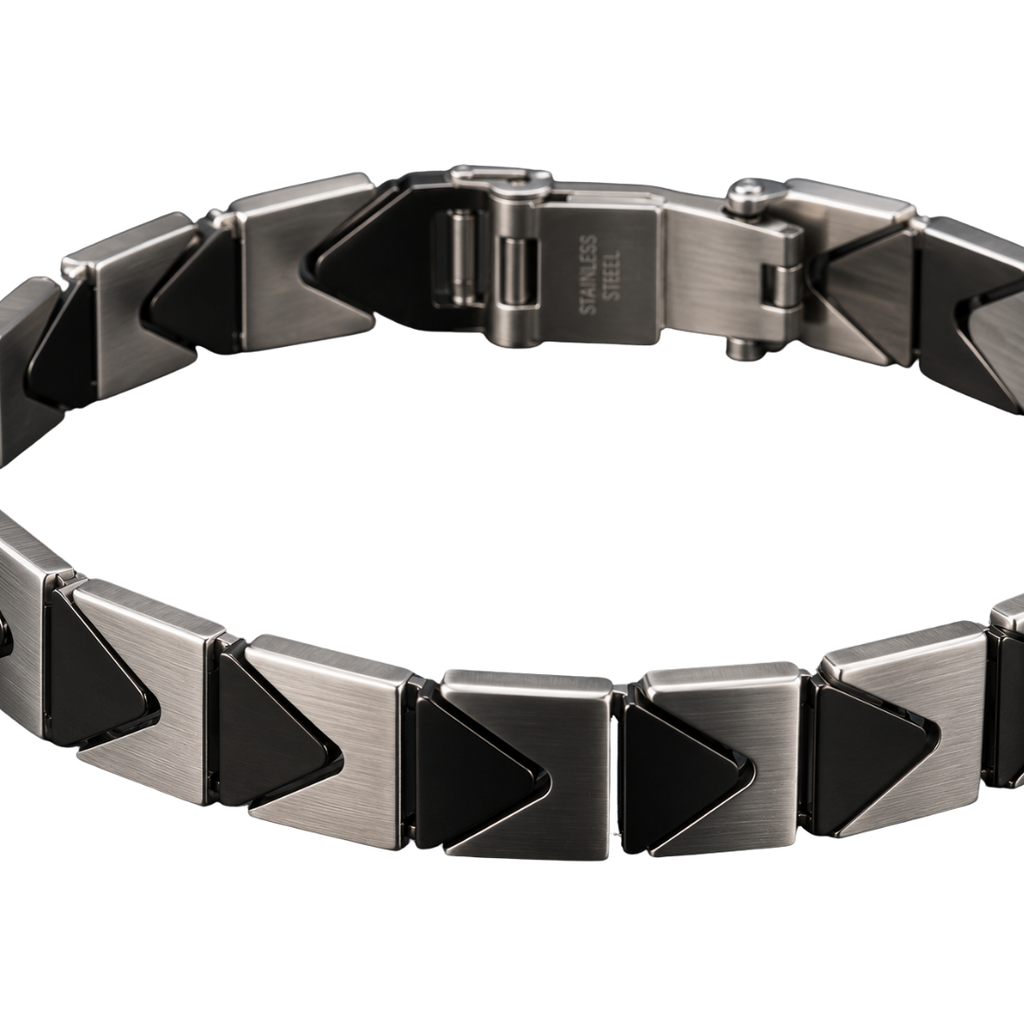 Stainless Steel Triangle Link Bracelet – Silver & Black | Gondi Caboni