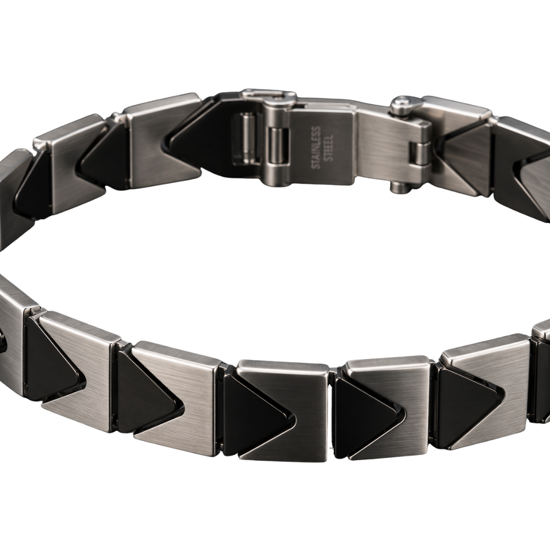 Stainless Steel Triangle Link Bracelet – Silver & Black | Gondi Caboni